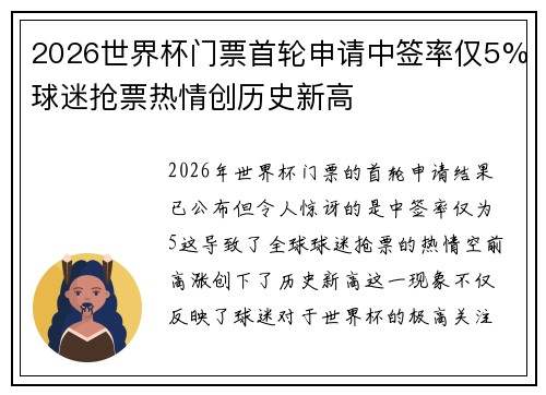 2026世界杯门票首轮申请中签率仅5%球迷抢票热情创历史新高 2026世界杯门票首轮申请中签率仅5%球迷抢票热情创历史新高