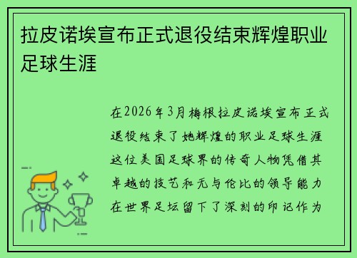 拉皮诺埃宣布正式退役结束辉煌职业足球生涯 拉皮诺埃宣布正式退役结束辉煌职业足球生涯