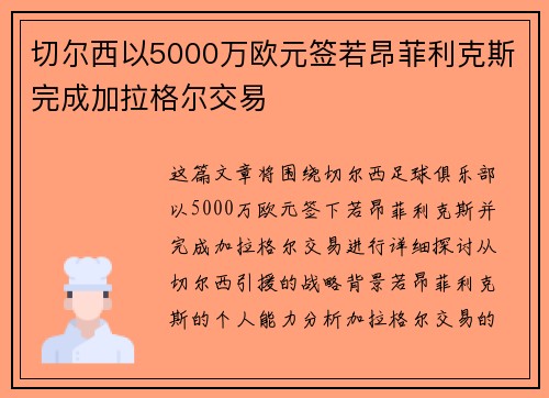 切尔西以5000万欧元签若昂菲利克斯完成加拉格尔交易